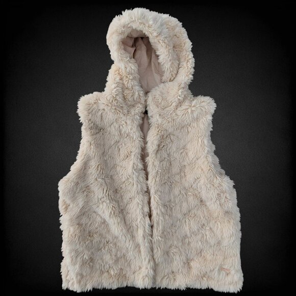 Sweaty Betty Faux Fur Hooded Vest Large Sleeveless Hoodie Cream Cozy Winter EUC - Picture 6 of 13